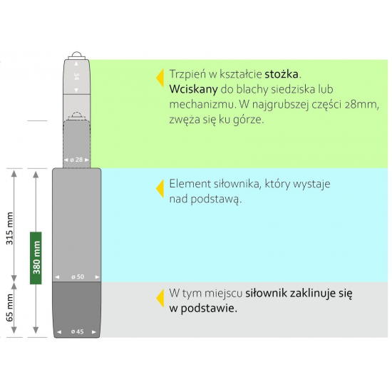 380- wysoki siłownik do krzeseł, hokerów (czarny, chrom) [zakres regulacji 440-700 mm]