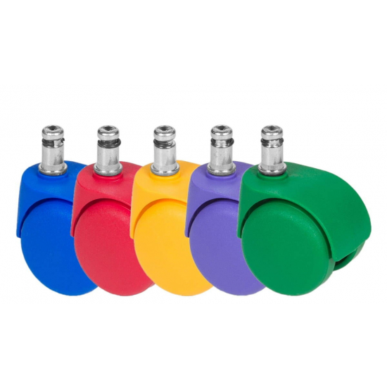 "KOLOR"- Kolorowe kółka fotelowe (zestaw 5 sztuk) do krzeseł, taboretu (trzpień średnicy fi11 mm)