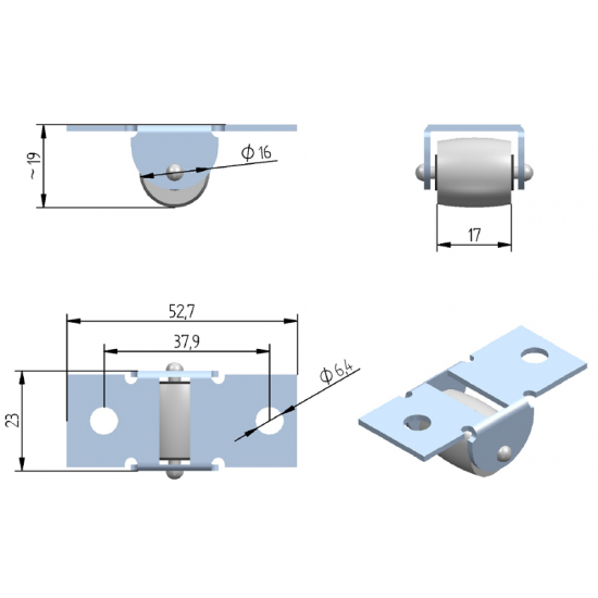 ROLKA MEBLOWA EU Z OPONKĄ FI 16 MM