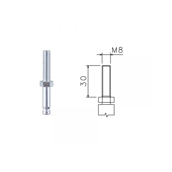 Stopka XM Gwint M8 8x30 srebrna do krzeseł, foteli mebli