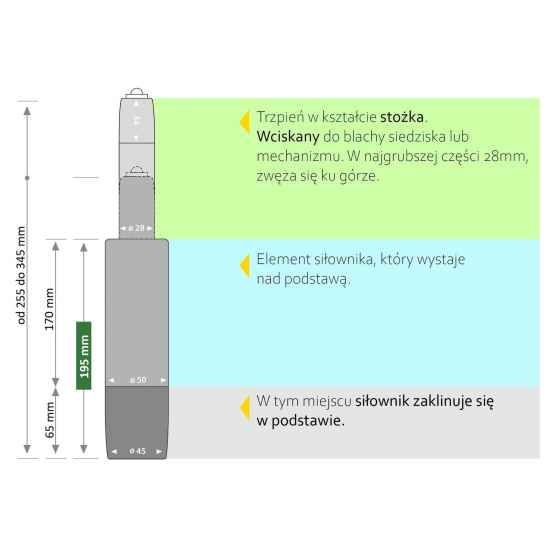 195- standardowy siłownik do krzeseł i foteli (czarny, chrom) [zakres regulacji od 255-345]