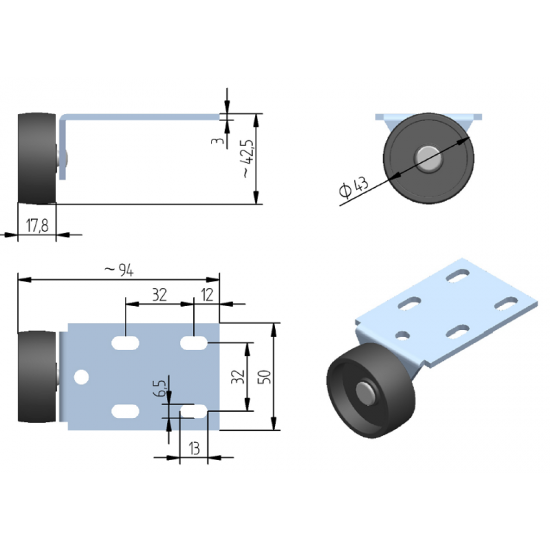 ROLKA MEBLOWA POZIOMA EU FI 43 MM