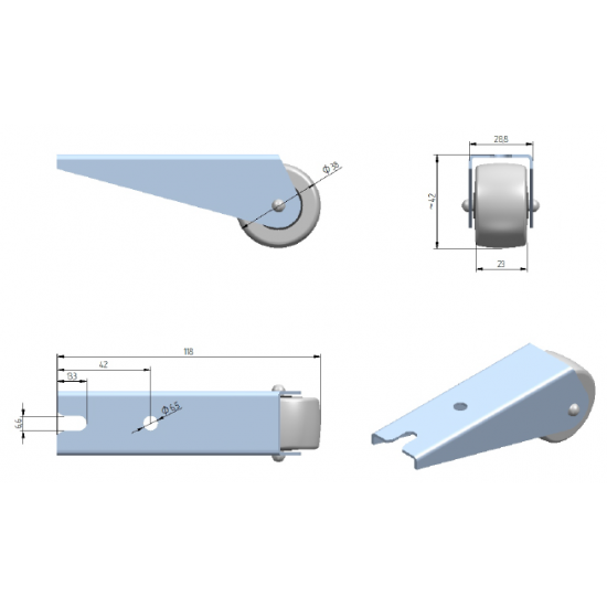 ROLKA MEBLOWA SKOŚNA EU Z OPONKĄ FI 38 MM
