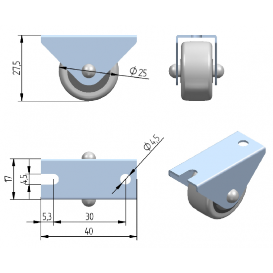 ROLKA MEBLOWA EU Z OPONKĄ FI 25 MM