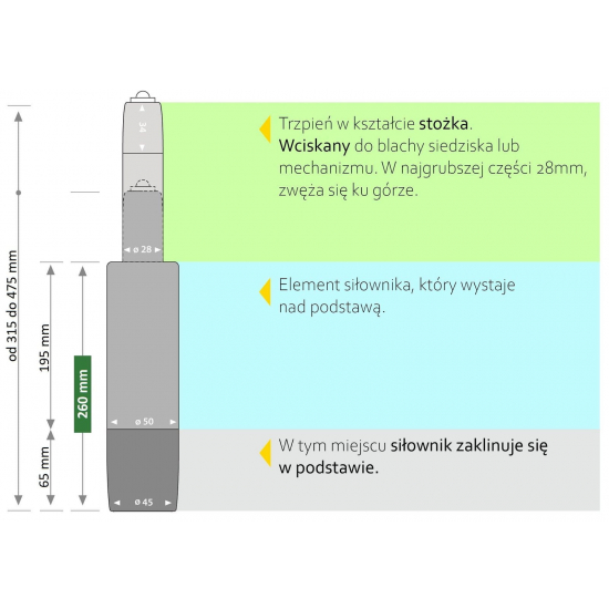 260- siłownik do krzeseł i foteli [czarny, chrom] [zakres regulacji od 315-475 mm]