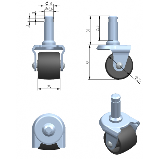 ROLKA MEBLOWA FI 29MM Z BOLCEM FI10MM