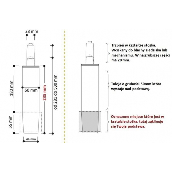 ŚRUBOWY- siłownik do krzeseł i foteli [zakres regulacji 281-380 mm]