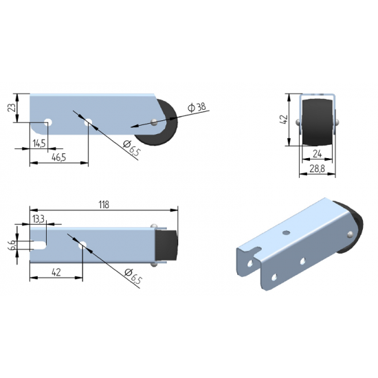 ROLKA MEBLOWA PROWADZĄCA EU FI 38 MM